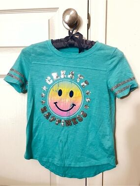 SO Turquoise Short-Sleeve Smile Graphic Tee with Silver Accents